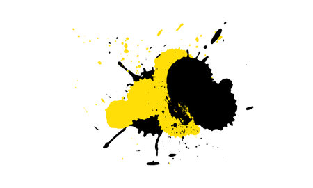 yellow black drop brush watercolor splatter grunge graphic style on white backgroundのイラスト素材