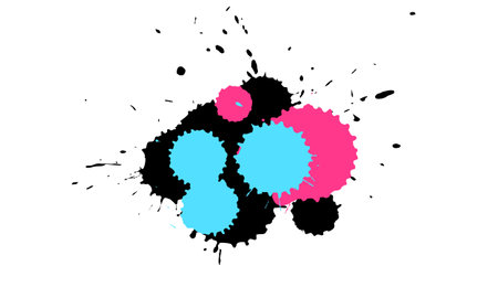 pink blue black ink drop brush painting watercolor splatter in grunge graphic style on white backgroundのイラスト素材