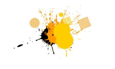 yellow orange color drop splash splatter ink watercolor in grunge style graphic on white backgroundのイラスト素材