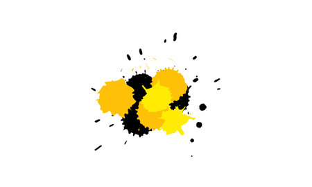 yellow black drop splatter splash painting brush grunge style on white backgroundのイラスト素材