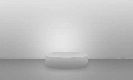 gray blank circle stage podium on gray scene with shine light centerの写真素材