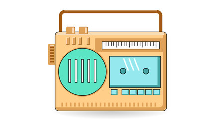 yellow old classic radio on white backgroundのイラスト素材