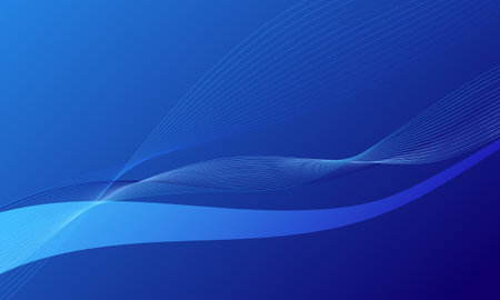 blue curve wave lines with smooth gradient abstract backgroundのイラスト素材