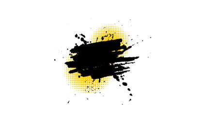 black brushed painting splatter splash with yellow color halftone grunge graphic styleのイラスト素材