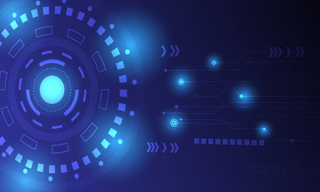 blue hi tech circles technology circuit lines connection abstract backgroundのイラスト素材