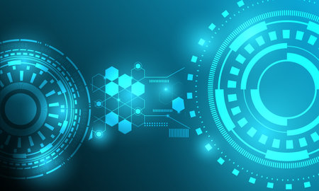 blue circles circuit hi tech technology connecting networking abstract backgroundのイラスト素材