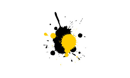 yellow black dropped ink painting splash splatter grunge graphic element on white backgroundのイラスト素材