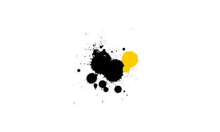 yellow black painting dropped ink splash splatter grunge graphic element on white backgroundのイラスト素材