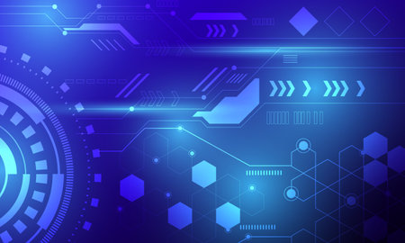 blue circle circuit lines network connection abstract backgroundのイラスト素材