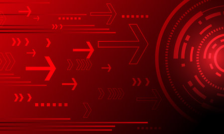 red arrow lines circuit high technology connecting with circles hud abstract technology backgroundのイラスト素材