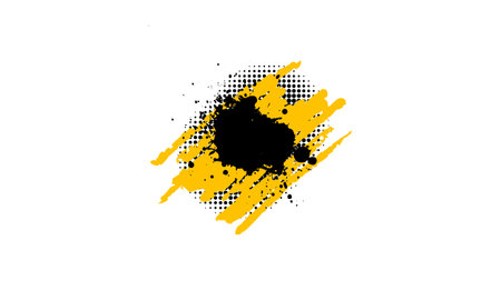 yellow brushed painting splash splatter with halftone on white backgroundのイラスト素材