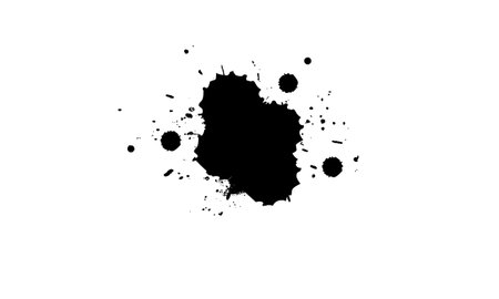 black color ink brush painting splash splatter on white background in grunge element graphic styleのイラスト素材