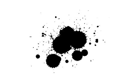black ink dropped splatter splash on white background in grunge graphic styleのイラスト素材