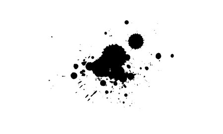 black ink painting splash splatter grunge graphic element on white backgroundのイラスト素材
