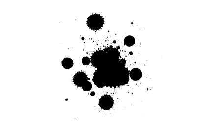 black ink painting splatter splash grunge graphic element on white backgroundのイラスト素材