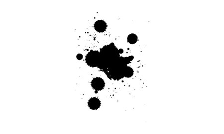 black ink brush painting splatter splash on white backgroundのイラスト素材