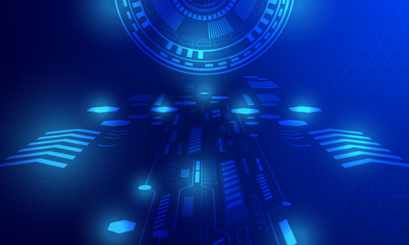 blue lines circuit techology connecting electronic networking abstract backgroundのイラスト素材