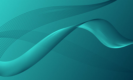 green smooth lines wave curves on soft gradient abstract backgroundのイラスト素材