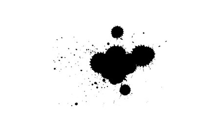 black ink dropped splash splatter on white backgroundのイラスト素材