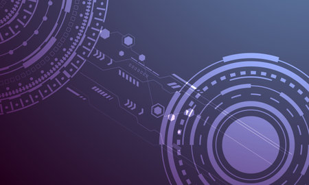 blue circuit lines circles networking connection abstract technology backgroundのイラスト素材