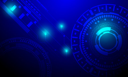 blue lines circles circuit connecting with shine light high technology abstract backgroundのイラスト素材