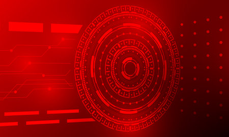 red lines circuit connecting circle high technology abstract backgroundのイラスト素材