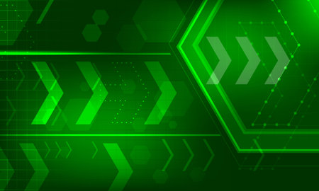 green lines circuit connecting with arrow and hexagon shape high technology abstract backgroundのイラスト素材