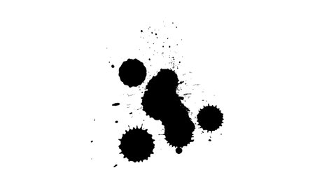 black ink brush dropped splash splatter artistic on white backgroundのイラスト素材