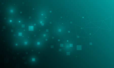 green light dot lines circuit cyberspace and square shape neon light abstract high technology backgroundのイラスト素材