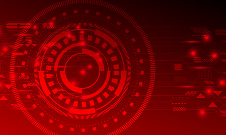red hud lines circuit cyberspace neon light abstract high technology backgroundのイラスト素材