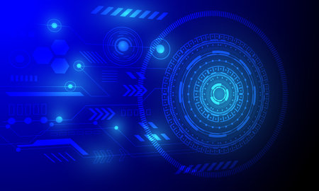 blue lines circle circuit cyberspace with neon light abstract high technology backgroundのイラスト素材