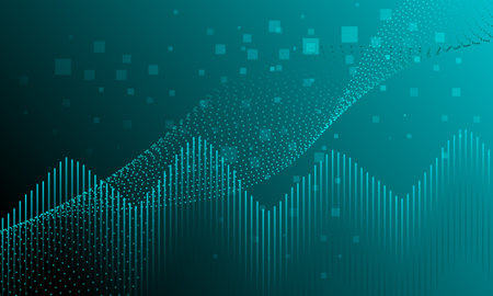 blue green dot lines wave curves cyberspace networking high technology abstract backgroundのイラスト素材