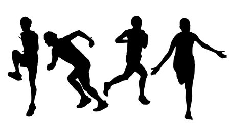men running postures silhouette black shape vector on white backgroundのイラスト素材