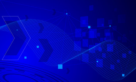 blue arrow with circles circuit electronic cyberspace and dot line wave curve abstract high technology backgroundのイラスト素材