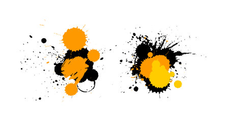 orange yellow black watercolor brush painting drop splatter splash artistic grunge graphic elementのイラスト素材