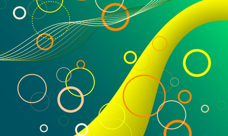 yellow green smooth lines wave curves with orange yellow circles shapes funny style abstract backgroundのイラスト素材