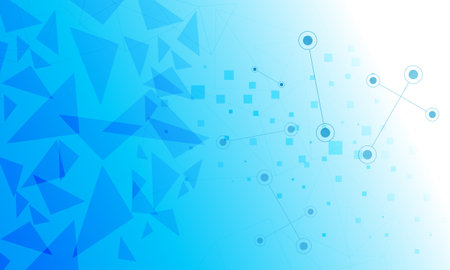 blue cyberspace triangle shapes with polygon line circuit connecting networking abstract high technology backgroundのイラスト素材