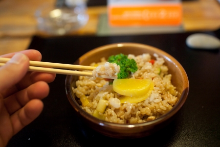 Bowl of white rice andの写真素材