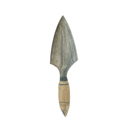 Watercolor gardening equipment element shovel. Metallic color. Isolated on white background