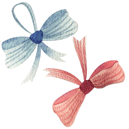 Watercolor ribbon bows isolated illustration