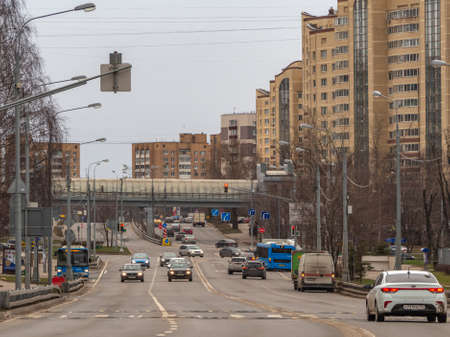 Street view with pedestrian overpassの写真素材