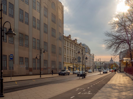 Pyatnitskaya Street in Moscow on a Sunday autumn dayの写真素材