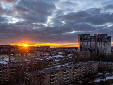 Sunset in Zelenograd from a bird's-eye viewの写真素材