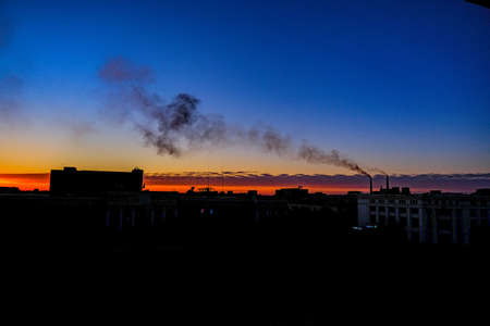 The city in summer at sunsetの写真素材