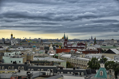 A bird's-eye view of the city of Moscow in Augustの写真素材