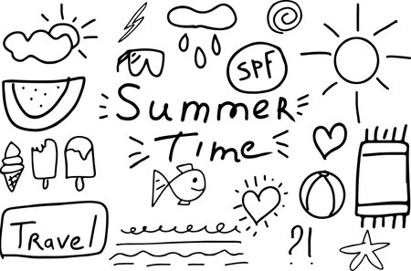 Summer Doodle collection. Vector illustration. Isolated on white.のイラスト素材