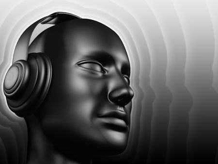 The DJ is listening the sound