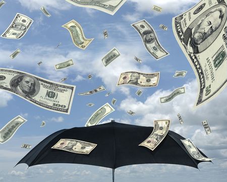 Wealth idea in a metaphor of rain of dollars.の写真素材