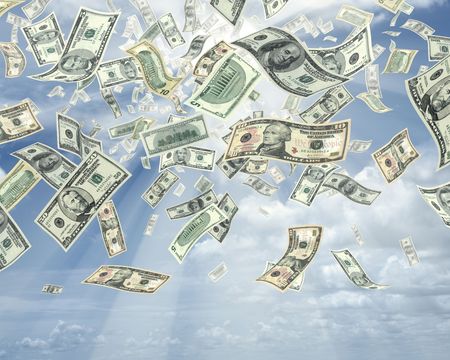 Wealth idea in a metaphor of rain of dollars.の写真素材