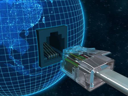 Concept of internet using the Virtual 3D Cable connecting with Planet Earth.